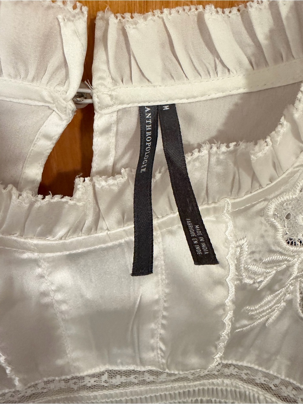 Anthropologie Long-Sleeve Smocked Blouse in White Size Medium - Picture 7 of 7